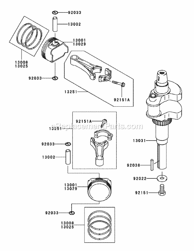Fh680v-As29 Piston & Crankshaft Diagram and Parts List for M54-KW 53AI8CTW750-23HP-OHV Cub Cadet Lawn Tractor